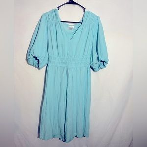 Blue Puff Sleeve Midi Dress